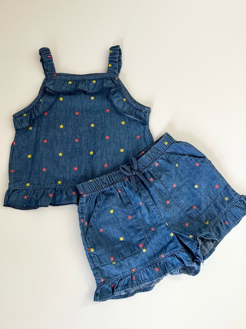 Toddler Girls Denim Floral Tank Top & Shorts Set